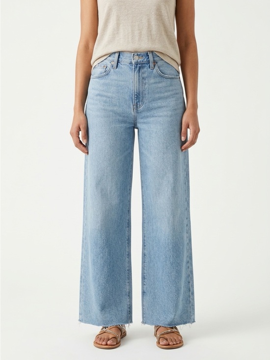 Levi's Denim - Levi's Premium Ribcage Wide Leg Jeans Raw Hem 100% Cotton Blue Size 25